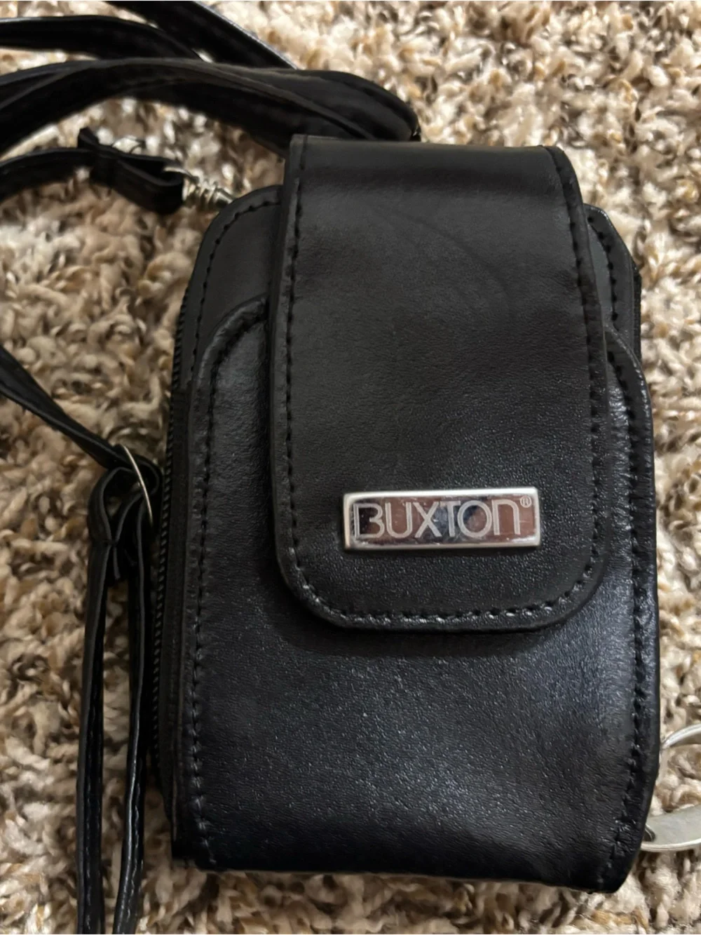 Buxton Black Zip-Around Mini Crossbody Wallet Coin Purse w Detachable Strap